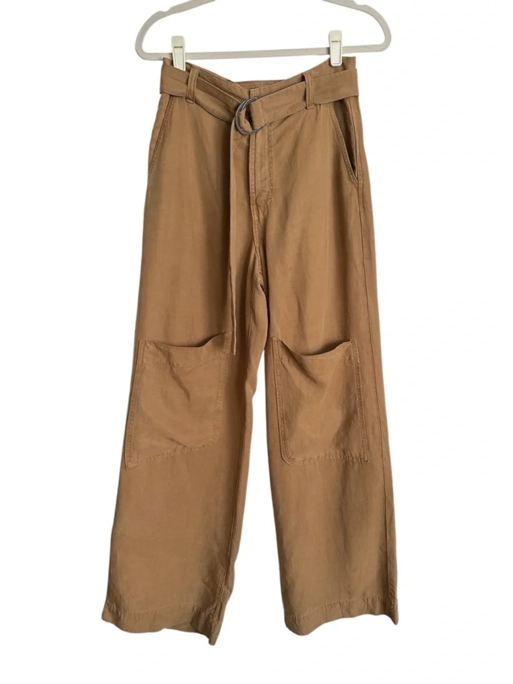 ZARA Fluid Utility Pants S Brown Lyocell Linen Wide Leg Minimalist Quiet Luxury